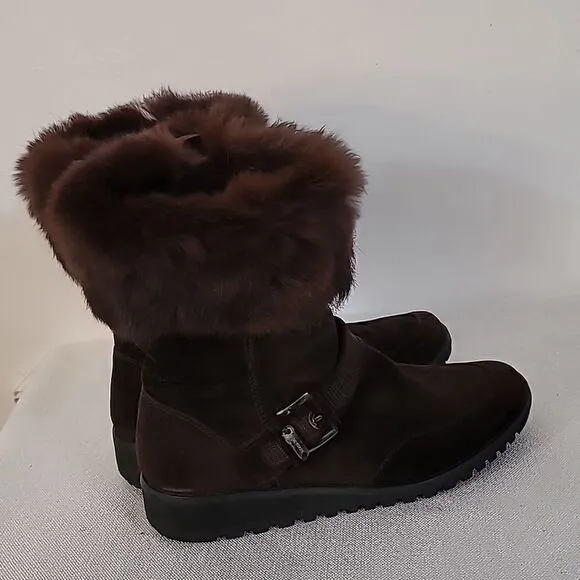 Women's Stuart Weitzman Mid Calf Boots Shoes Size Brown Fox Cuff Fur Lined