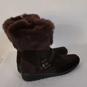 Women's Stuart Weitzman Mid Calf Boots Shoes Size Brown Fox Cuff Fur Lined