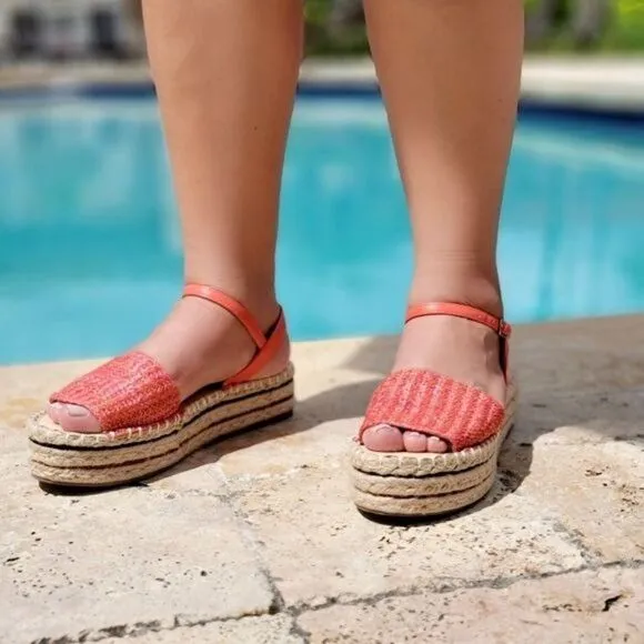 Women's Espadrille Wedge Sandal Coral Color