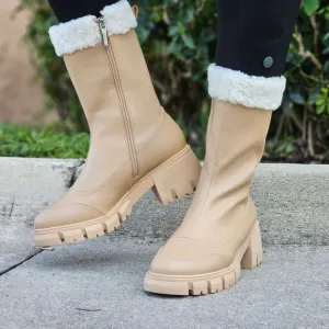 Women's Sherpa Faux Fur Ankle Boot Nude Color