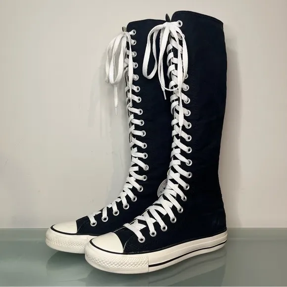 Y2K Converse Knee High Tall Chuck Taylor Shoes Black White Womens US 7 1V708