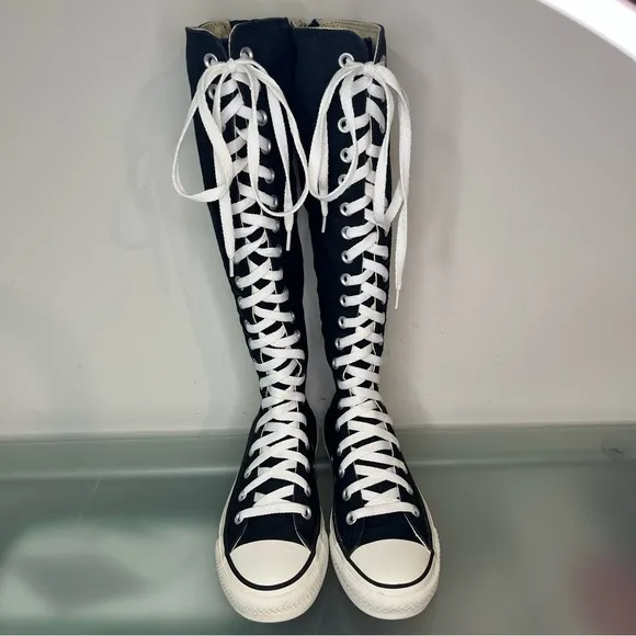Y2K Converse Knee High Tall Chuck Taylor Shoes Black White Womens US 7 1V708