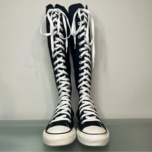 Y2K Converse Knee High Tall Chuck Taylor Shoes Black White Womens US 7 1V708
