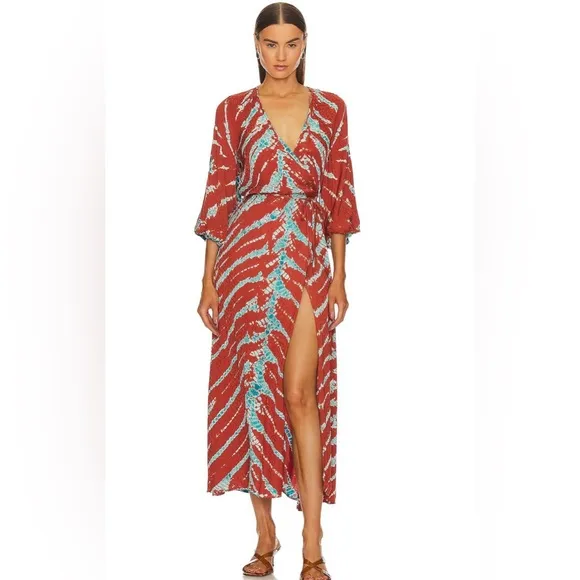 Young Fabulous &amp; Broke Belle Midi Wrap Dress Mud Savannah Wash