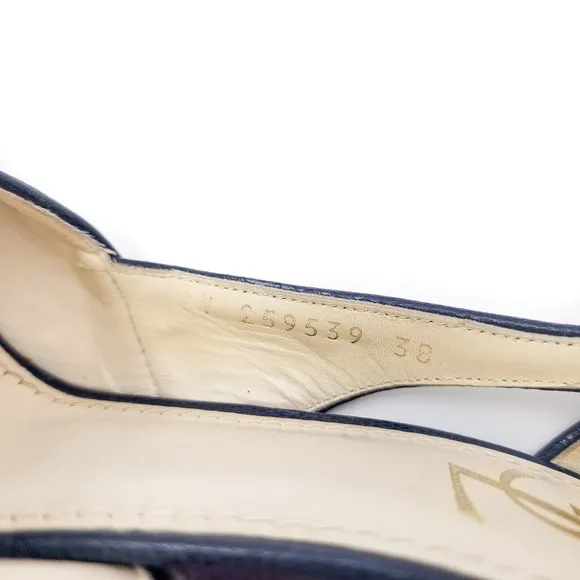 YSL Yves Saint Laurent Canvass Cork Platform Wedge Open Toe Shoes EU 38