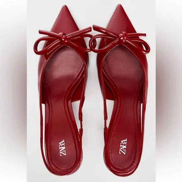 🖤ZARA FAUX PATENT LEATHER BOW HEELED SHOES