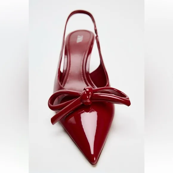 🖤ZARA FAUX PATENT LEATHER BOW HEELED SHOES