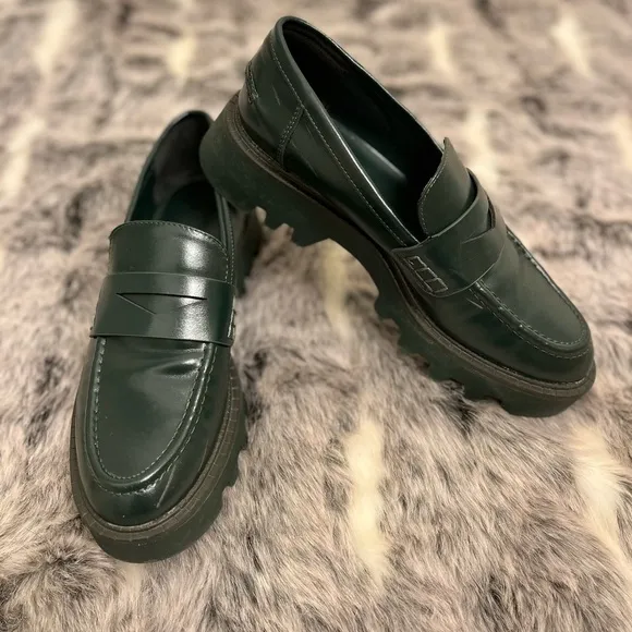 ZARA loafers shoes platform dark green in size 37