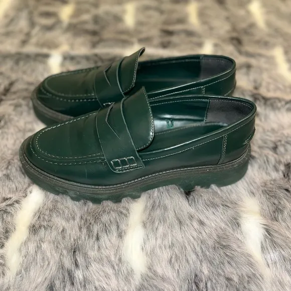 ZARA loafers shoes platform dark green in size 37