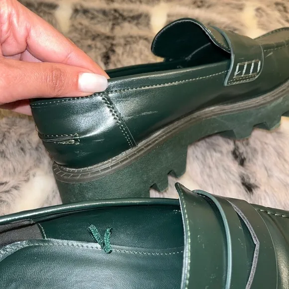 ZARA loafers shoes platform dark green in size 37