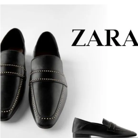 Zara Women Soft leather loafers with micro-studs