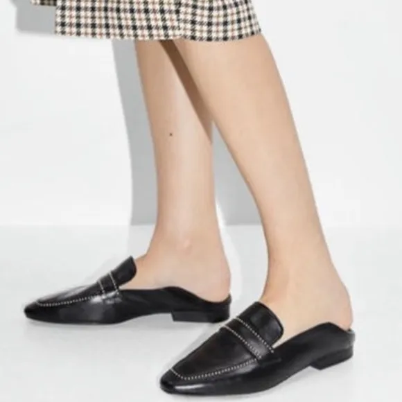 Zara Women Soft leather loafers with micro-studs