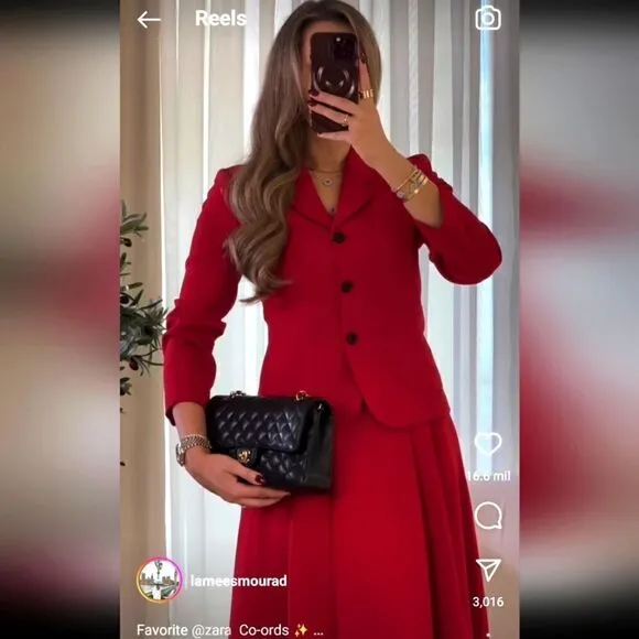 ZARA TAILORED VOLUMINOUS SKIRT RED