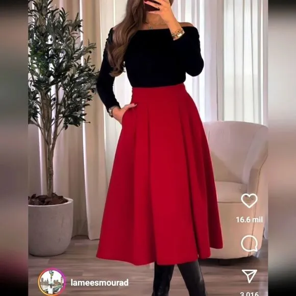 ZARA TAILORED VOLUMINOUS SKIRT RED