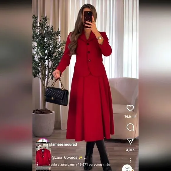 ZARA TAILORED VOLUMINOUS SKIRT RED