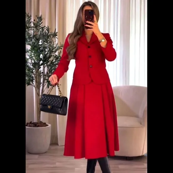 ZARA TAILORED VOLUMINOUS SKIRT RED