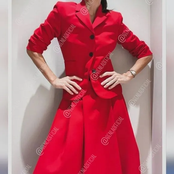 ZARA TAILORED VOLUMINOUS SKIRT RED