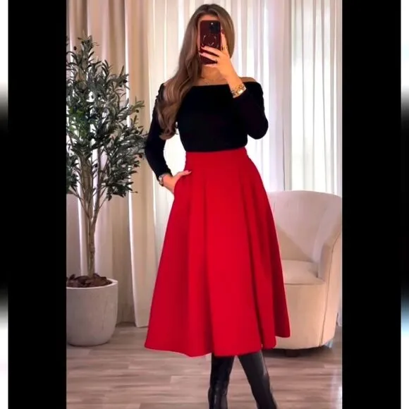 ZARA TAILORED VOLUMINOUS SKIRT RED