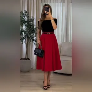 ZARA TAILORED VOLUMINOUS SKIRT RED