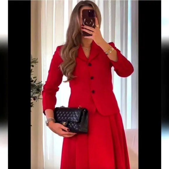 ZARA TAILORED VOLUMINOUS SKIRT RED