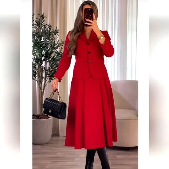 ZARA TAILORED VOLUMINOUS SKIRT RED