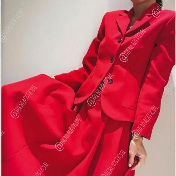 ZARA TAILORED VOLUMINOUS SKIRT RED