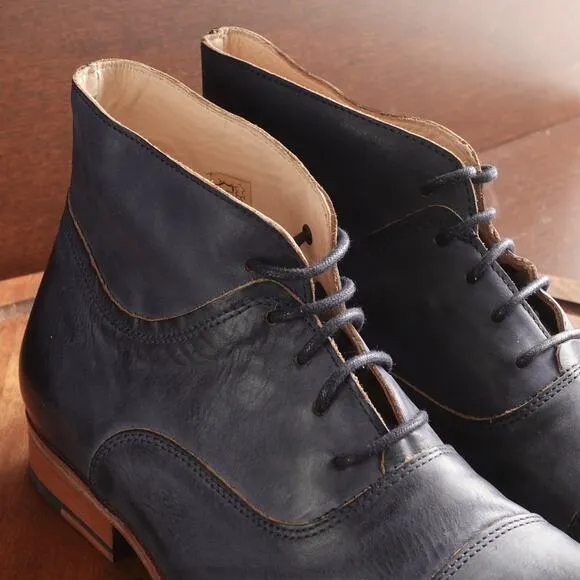 Zeha Berlin Boots Mens SZ EU 40 US 6.5-7 Blue Leather Ankle Lace Up Contemporary
