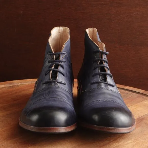 Zeha Berlin Boots Mens SZ EU 40 US 6.5-7 Blue Leather Ankle Lace Up Contemporary