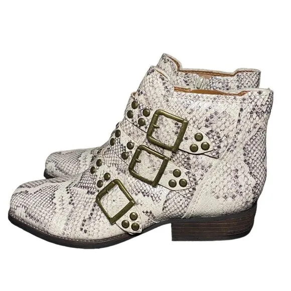 Zodiac Moto Boots Adele Faux Snakeskin Size 10 Stud Embellished Booties Shoes