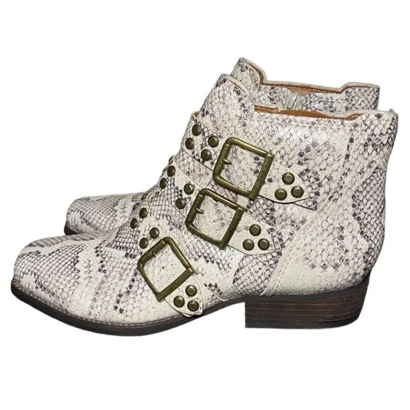 Zodiac Moto Boots Adele Faux Snakeskin Size 10 Stud Embellished Booties Shoes