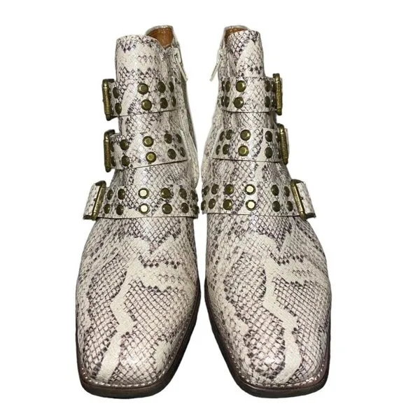 Zodiac Moto Boots Adele Faux Snakeskin Size 10 Stud Embellished Booties Shoes