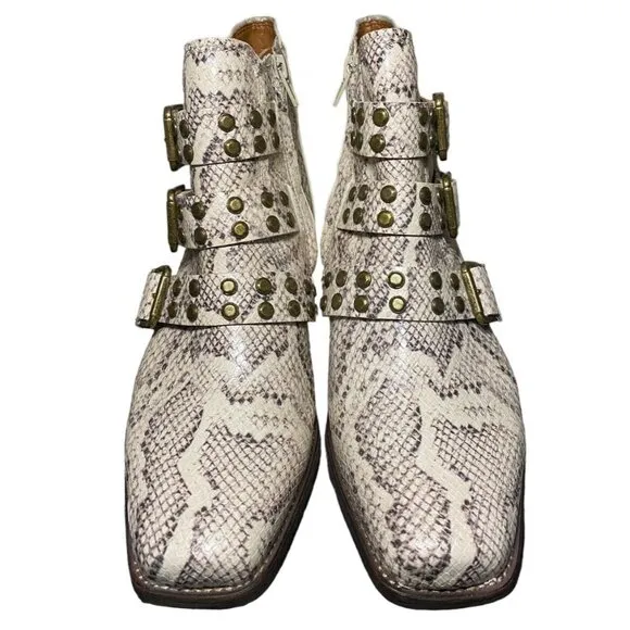 Zodiac Moto Boots Adele Faux Snakeskin Size 10 Stud Embellished Booties Shoes