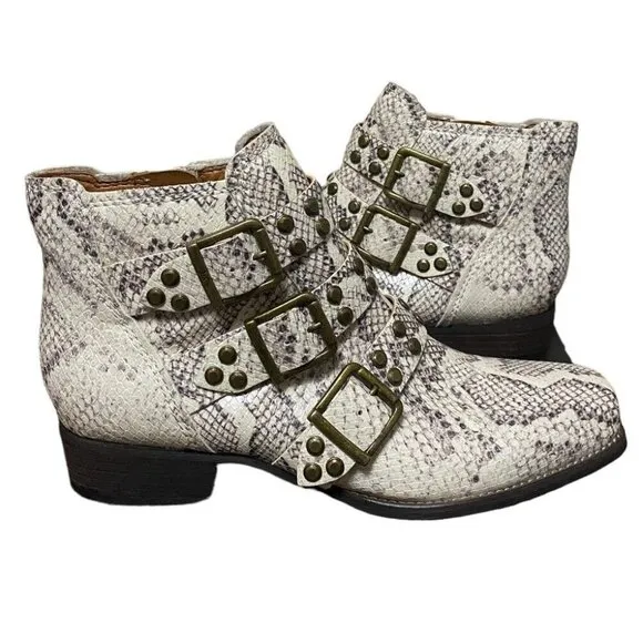 Zodiac Moto Boots Adele Faux Snakeskin Size 10 Stud Embellished Booties Shoes