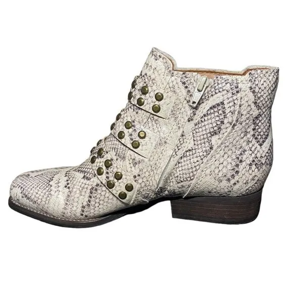 Zodiac Moto Boots Adele Faux Snakeskin Size 10 Stud Embellished Booties Shoes